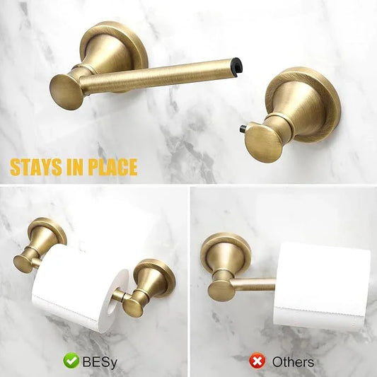 BESy Wall Mounted Toilet Paper Roll Holder Rustproof Tissue Paper Holder Bathroom Flexible Pivoting Handle Toilet Tissue Roll Holder, Antique Brass, Stainless Steel - ModernBath