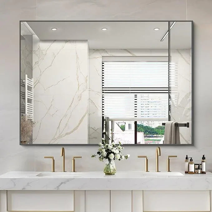 COFENY 36x50inch Bathroom Mirror, Black Rectangle Mirrors with Thin Metal Frame, Large Rectangular Wall Mirror for Bathroom, Living Roomm, Hair Salon, Big Farmehouse Mirror Hang Horizontal/Vertical - ModernBath