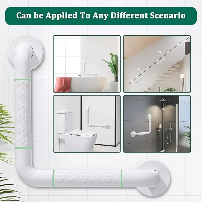 Anti Bathroom Grab Rail,90° Detachable Right Angle White Stainless Steel Shower Hand Rail,Safety Hand Rail Support for Elderly, Children and Disability - ModernBath