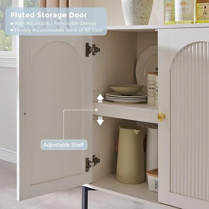Bathroom Cabinet with Storage, 123.5" W Fluted Arched Free Standing Floor Cabinet w/Adjustable Shelves, Modern Sideboard Cabinet for Bathroom, Kitchen, Living Room, Entryway, White - ModernBath
