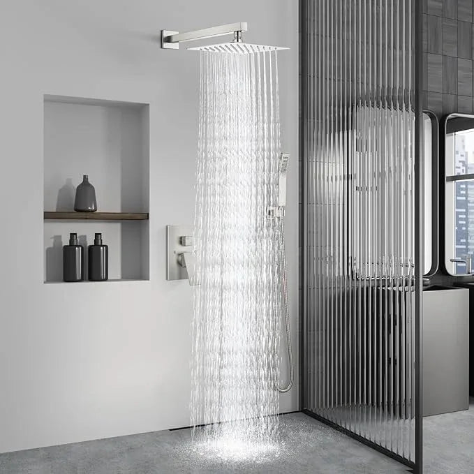 Aolemi Shower Faucet Set Rain Shower System with Handheld Spray Bathroom Shower Combo Rough-in Valve and Shower Trim Kit Included Brushed Nickel 8 Inch Wall Mount Shower Head - ModernBath