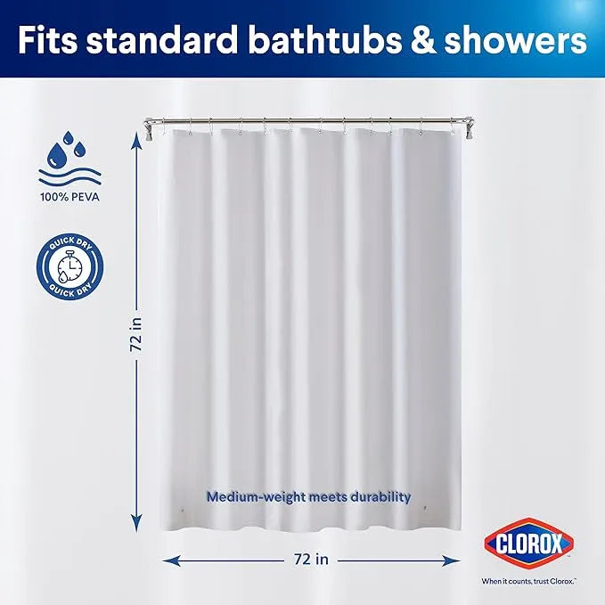 CLOROX Shower Curtain Liner, Premium Medium-Weight Durable Waterproof 6g PEVA for Bathroom with Weighted Magnets, Standard Size 72" x 72", Frosty 2 Pack - ModernBath