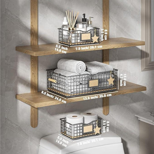 Bathroom Tray Organizers and Storage, 3 Pack Storage Baskets with Wooden Handles, Multipurpose for Bathroom, Coffee Bar, Kitchen cabinet, Living Room - Grey - ModernBath