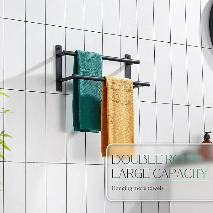 KOKOSIRI 16 Inch Double Towel Bar Bath Towel Racks Bathroom Towel Holder Towel Storage Towel Shelf Wall Mounted Stainless Steel Matte Black B5010BK-L16 - ModernBath