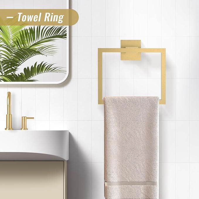 YACVCL Brushed Gold Bathroom Hardware Accessorie Set 23.6 Inch Towel Bar Set 5-Pieces Towel Rack&Holder Set for Bathroom,Upgraded Toilet Paper Holder with Shelf,Stainless Steel Wall-Mounted - ModernBath