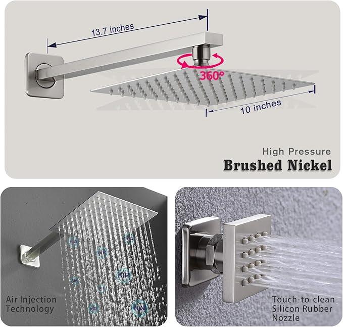 annazom Full Body Shower System Concealed Shower Faucet Set with Body Massage Jets 10 Inch Shower Head Trim Kit 3 Function Wall Mount High Pressure for Bathroom - ModernBath