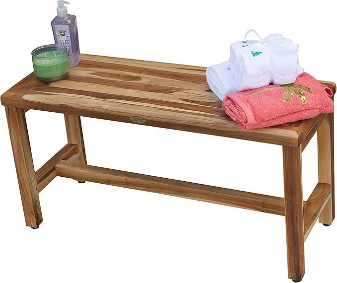 EcoDecors Eleganto 35 Inch Natural Color Waterproof Teak Wood Shower Bench Stool Seat Chair For Inside Shower Provides Safety, Storage, and Organization For Bathroom Accessories - ModernBath