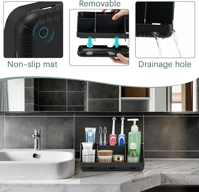 GFWARE Black Toothbrush Holder - 7 Slots Bathroom Organizer Countertop with Drainage Matte Black Electric Toothbrush and Toothpaste Holder for Bathroom Accessories Organization Vanity Sink Storage - ModernBath
