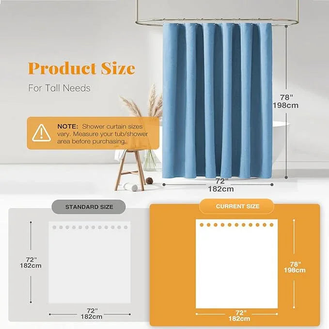 BTTN 78 Inch Long Shower Curtain - Blue Linen Textured Thick Weighted Fabric Shower Curtain Set with 12 Hooks, Tall Neutral Waterproof Polyester Shower Curtains for Bathroom - 72x78 - Moonlight Blue - ModernBath
