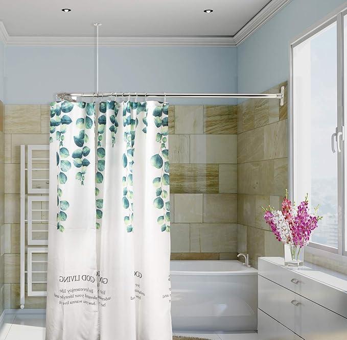 Artiwell L Shaped Shower Curtain Rod, Bathroom Bathtub Corner Shower Curtain Rod with Ceiling Support (CHROME PLATED) - ModernBath