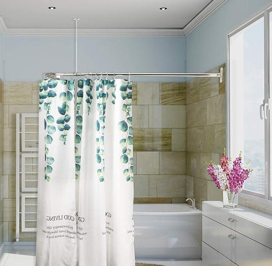 Artiwell L Shaped Shower Curtain Rod, Bathroom Bathtub Corner Shower Curtain Rod with Ceiling Support (CHROME PLATED) - ModernBath
