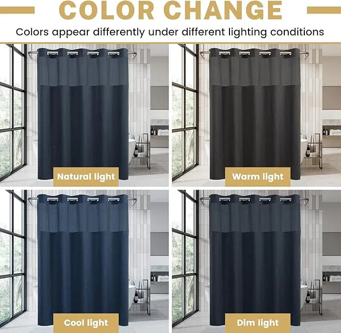 WONICY Small No Hook Shower Curtain with Snap in Liner, Polyester Textured Shower Curtain with Liner Set, Waterproof Washable Hotel Style Shower Curtains for Bathroom, 54Wx80H, Navy - ModernBath