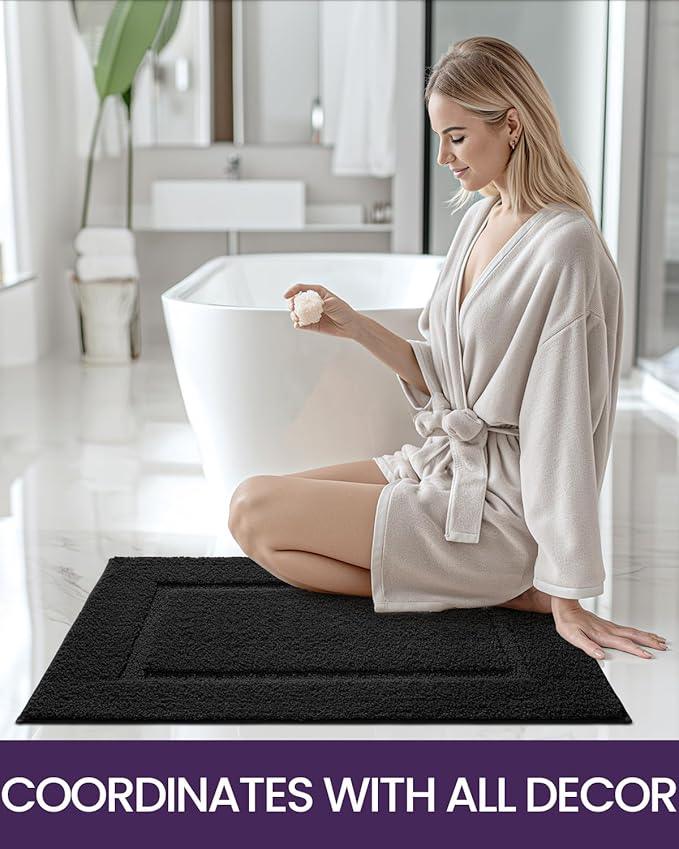 DEXI Bathroom Rugs 32x20, Washable Non Slip Bath Mat for Shower Floor, Absorbent Quick Dry Bathmat with Rubber Backing, Ultra Soft Plush Carpet for Tub, Black - ModernBath