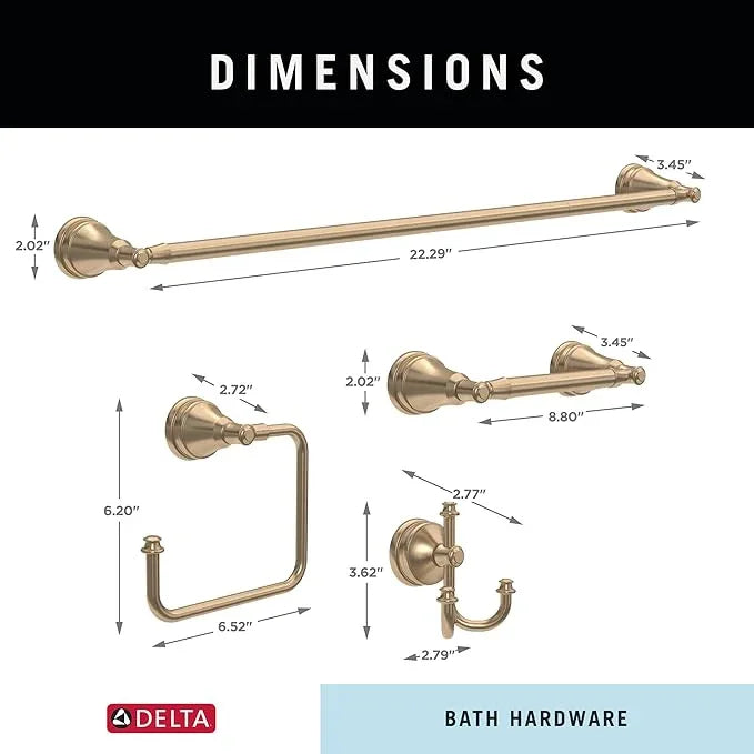 Delta Mylan 4-Piece Bathroom Set Champagne Bronze 18" Towel Rack, Toilet Paper Holder, Hand Towel Holder, Hook| Bathroom Accessory Set Towel Holder 4-Piece Hardware MYN64-CZ - ModernBath