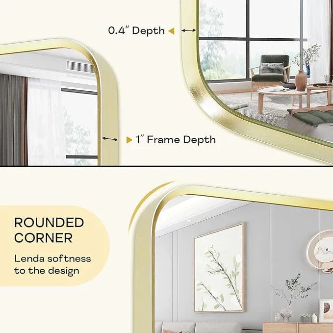 Minuover Wall Mount Mirror for Bathroom, Brushed Gold Metal Framed Rounded Corner Rectangular Vanity Mirror, Tempered Glass (28" x 36", Gold) - ModernBath