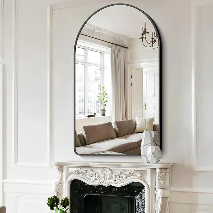 FORBATH Arched Mirror 30x50 Inch, Black Bathroom Mirror Wall Mounted Modern Black Aluminum Alloy Frame Decor Large Dresser Mirror for Bedroom Living Room Entryway, Hanging or Leaning Against Wall - ModernBath