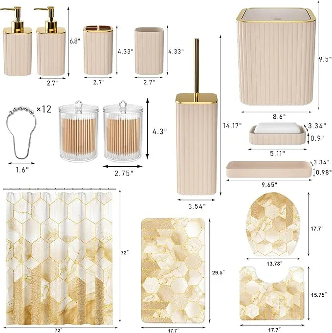 XLHOMO Bathroom Set - 26PC Bathroom Set with Shower Curtain and Rugs, Bathroom Accessory Set, Beige Bathroom Accessories Set, Trash Can & Soap Dispenser - ModernBath