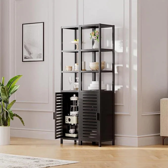 HITNET Bathroom Cabinet Freestanding, Tall Slim Bamboo Storage Cabinet with Shelves and Door, Space Saving Kitchen Cupboard Organizer, Black - ModernBath