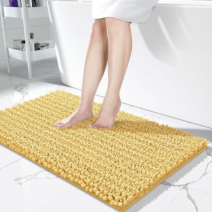 Yimobra Long Bathroom Rugs Non Slip Washable 44x24 Inch - Ultra Soft Absorbent Chenille Bath Mat, Quick Dry Shaggy Floor Carpet for Tub Shower, Yellow Home Decor Accessories - ModernBath