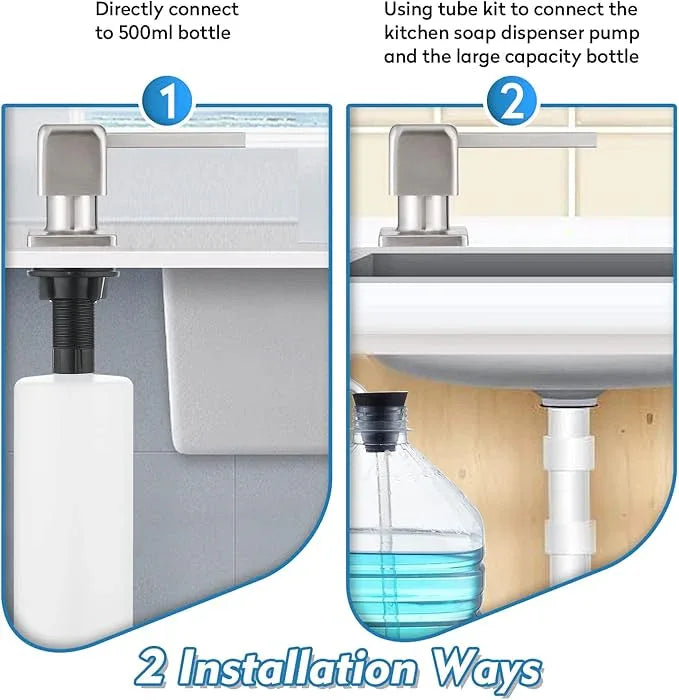 CREA Soap Dispenser for Kitchen Sink, Kitchen Soap Dispenser Brushed Nickel Square Built in Sink Soap Dispenser for Bathroom with 17 OZ Bottle - ModernBath