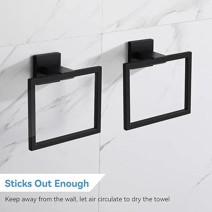 LANC Hand Towel Holder for Bathroom Wall Mount Matte Black Square Hand Towel Rings for Bathroom Hardware Accessories Kitchen Toilet SUS 304 Stainless Steel Shower Towel Hanger Racks, A8896MB - ModernBath