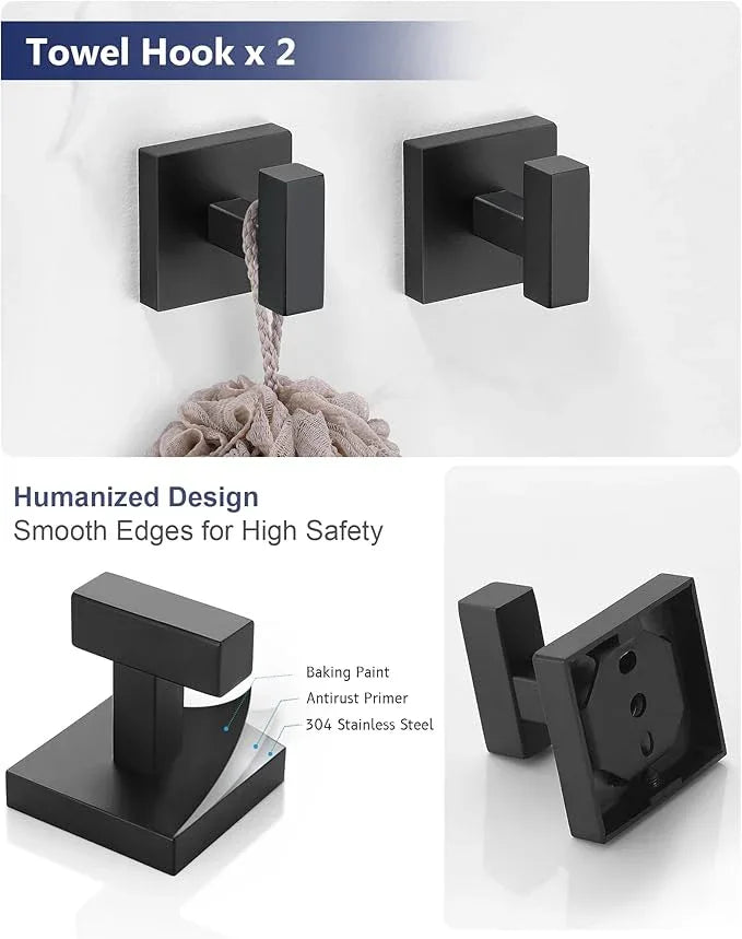 Matte Black Bathroom Hardware Set 4 Pieces, Toilet Paper Holder Set SUS304 Stainless Steel Bath Hand Towel Ring Set for Bathroom Hardware Accessories Set Wall Mounted - ModernBath