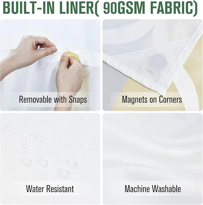 Yiatn Gray Yellow No Hook Shower Curtain with Liner Attached - Hotel Style with See Through Mesh Top Window, Modern Geometric Waterdrop Design,Waterproof and Washable, 71x74 INCH - ModernBath