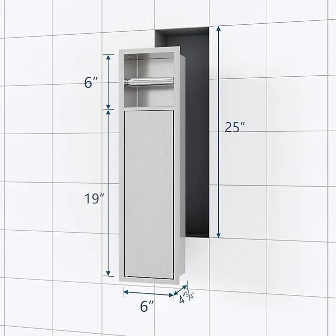 Recessed Toilet Paper Holder, SUS304 Stainless Steel Rustproof Recessed Toilet Paper Holder with Storage Cabinet, in Wall Tissue Paper Holder for Bathroom, Brushed Nickel, 4.7" Depth - ModernBath