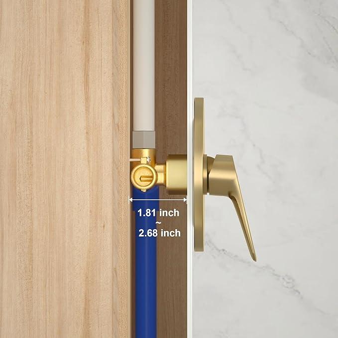 Lavatrum Brush Gold Shower Head and Handle Set Single Spray Premium Wall Mount 8 Inch Rainfall Round Shower Faucet with Rough-in Valve and Trim Kit for Bathroom（1.8GPM) - ModernBath