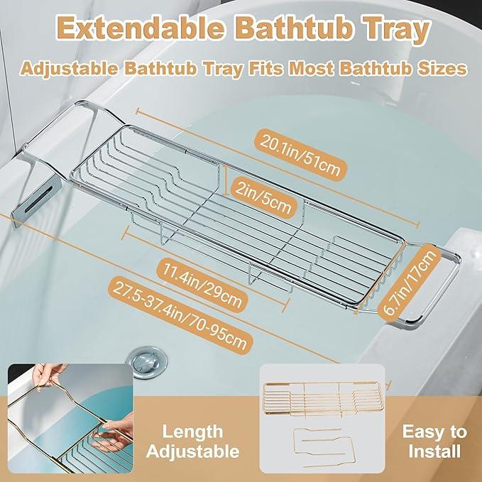 GIYDNEI Stainless Steel Bathtub Caddy Tray, Expandable Bath Tub Tray Table, Adjustable Bathroom Tray, Bath Organizer Tub Shelf,Black,26.8~35.4in - ModernBath