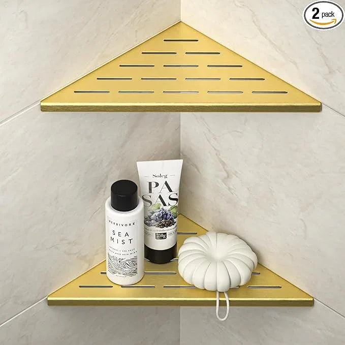 Corner Shower Shelf, 304 Stainless Steel Bathroom Shelf for Tiled Wall, Grout in Shelves (Gold, 10"-2 Pack) - ModernBath