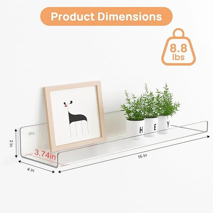 upsimples 6 Pack Acrylic Shelves for Wall Storage, 15" x 4“ Floating Bookshelves for Kids, Display Shelf Organizer for Bathroom, Bedroom, Living Room, Kitchen, Room Decor, Clear - ModernBath