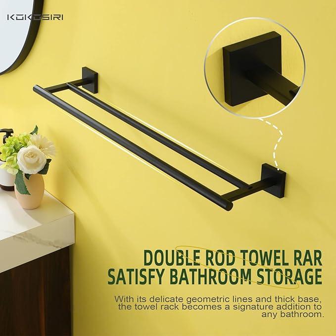 KOKOSIRI Towel Rails Bathroom Hardware Towel Bars Matte Black 24 Inch Bath Towel Holder for Cabinet Kitchen Wall Stainless Steel B5005BK-L24 - ModernBath