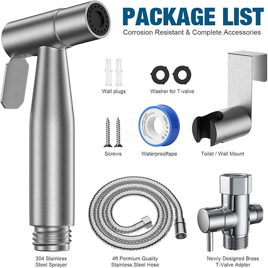 FREDI Bidet Sprayer for Toilet, Handheld Toilet Bidet Sprayer, Stainless Steel, Adjustable Water Pressure, Muslim Shower, Feminine Wash, Easy Installation (Brushed Nickel)