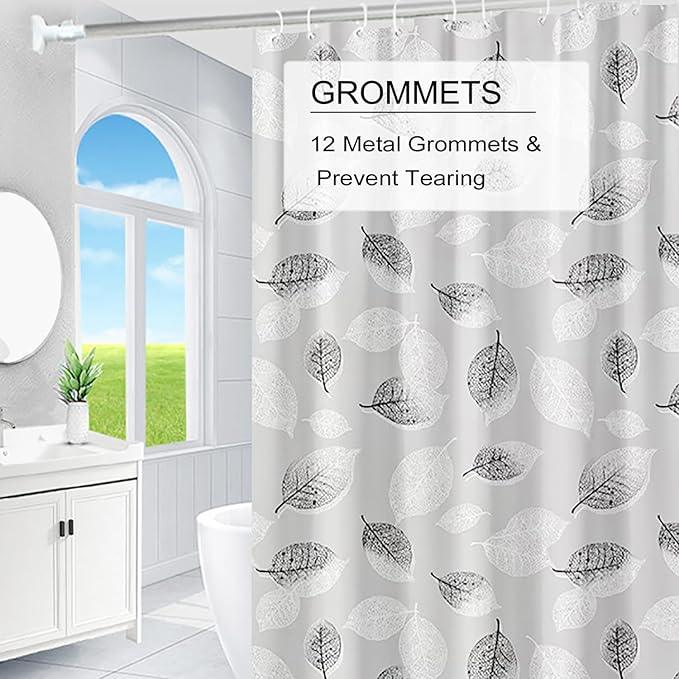TIKABC Shower Curtain Liner, 4G PEVA Shower Liner, Plastic Waterproof Shower Curtains, with Grommet Holes and 3 Magnetic Weights(Black White Leaves) - ModernBath