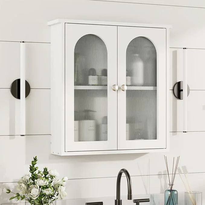 White Bathroom Wall Cabinet,Bathroom Cabinet Wall Mounted with Arched,White Medicine Cabinet Over Toilet,Surface Mount Medicine Cabinet for Laundry Room,Kitchen,Storage Cabinet 22x23 - ModernBath