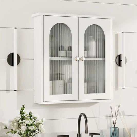 White Bathroom Wall Cabinet,Bathroom Cabinet Wall Mounted with Arched,White Medicine Cabinet Over Toilet,Surface Mount Medicine Cabinet for Laundry Room,Kitchen,Storage Cabinet 22x23 - ModernBath