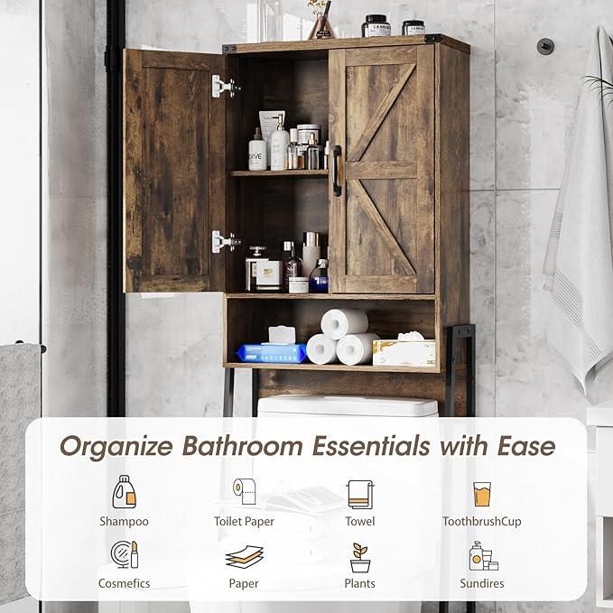 Vabches Over The Toilet Storage Cabinet with 2-Door Design Bathroom Organizers and Storage with Anti-Tip Device Over Toilet Organizer with Shelves for Bathroom,Restroom,Laundry Brown - ModernBath