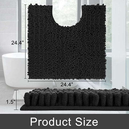 Yimobra Toilet Rug U Shaped Washable 24x24 Inch - Ultra Soft Absorbent Chenille Bath Rugs for Toilet, Quick Dry & Machine Washable, Non Slip Contour Bathroom Mat, Black - ModernBath