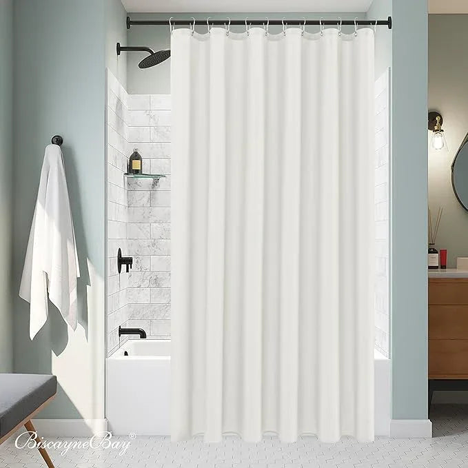 Biscaynebay Extra Long Fabric Shower Curtain Liner 72 Inch Width by 84 Inch Length, Ivory Water Resistant Bathroom Curtain, Rust Resistant Grommets Top Machine Washable - ModernBath