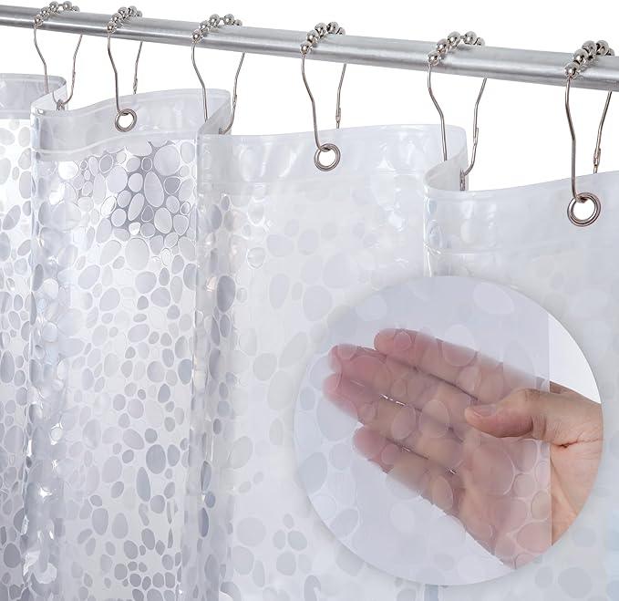 LiBa Plastic Shower Curtain, Heavy Duty 8G Shower Curtain for Bathroom, Waterproof Vinyl Shower Curtain, 3 Magnets, Rustproof Mental Grommets - 3D Clear Pebbles Pattern, 72x72 - ModernBath