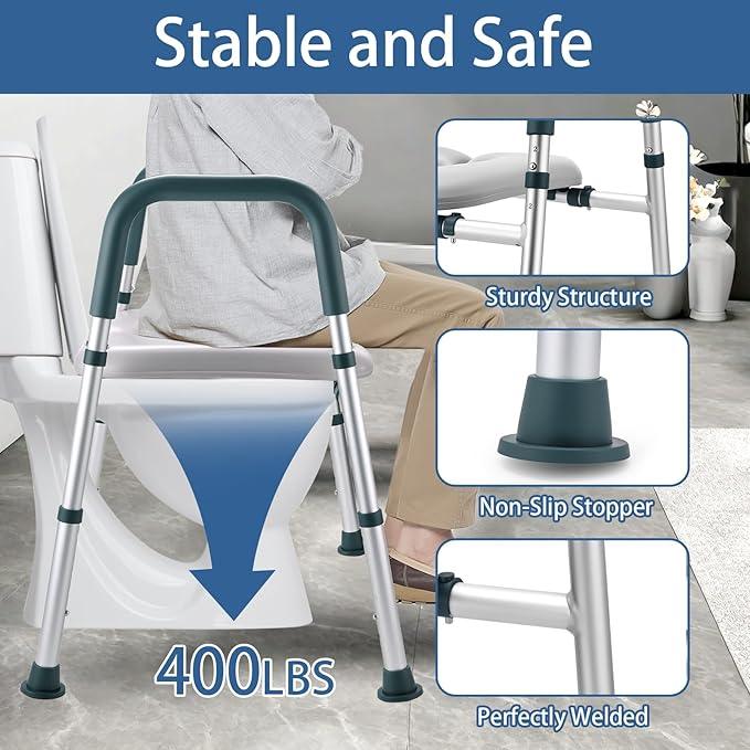 Raised Toilet Seat with Handles, Toilet Seat Riser for Seniors with Adjustable Height & Width, 400lb Cozy Padded Elevated Toilet Seat for Elderly, Handicap and Disabled, Fit Any Toilet - ModernBath