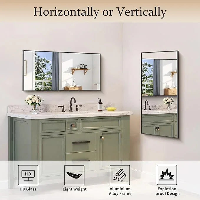 COFENY Black Bathroom Mirror for Wall, 20x40 Inch Rectangle Mirror with Metal Frame, Modern Vanity Mirrors for Bathroom Living Room, Entryway Hangs Horizontal or Vertical - ModernBath