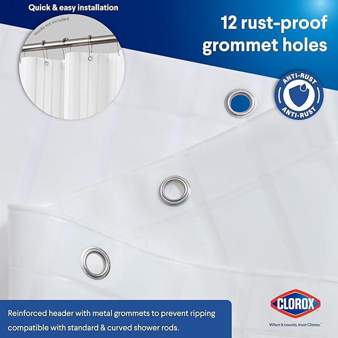 CLOROX Shower Curtain Liner, Premium Striped Medium-Weight Durable Waterproof 6g PEVA for Bathroom with Weighted Magnets, Printed Standard Size 72" x 72", White - ModernBath