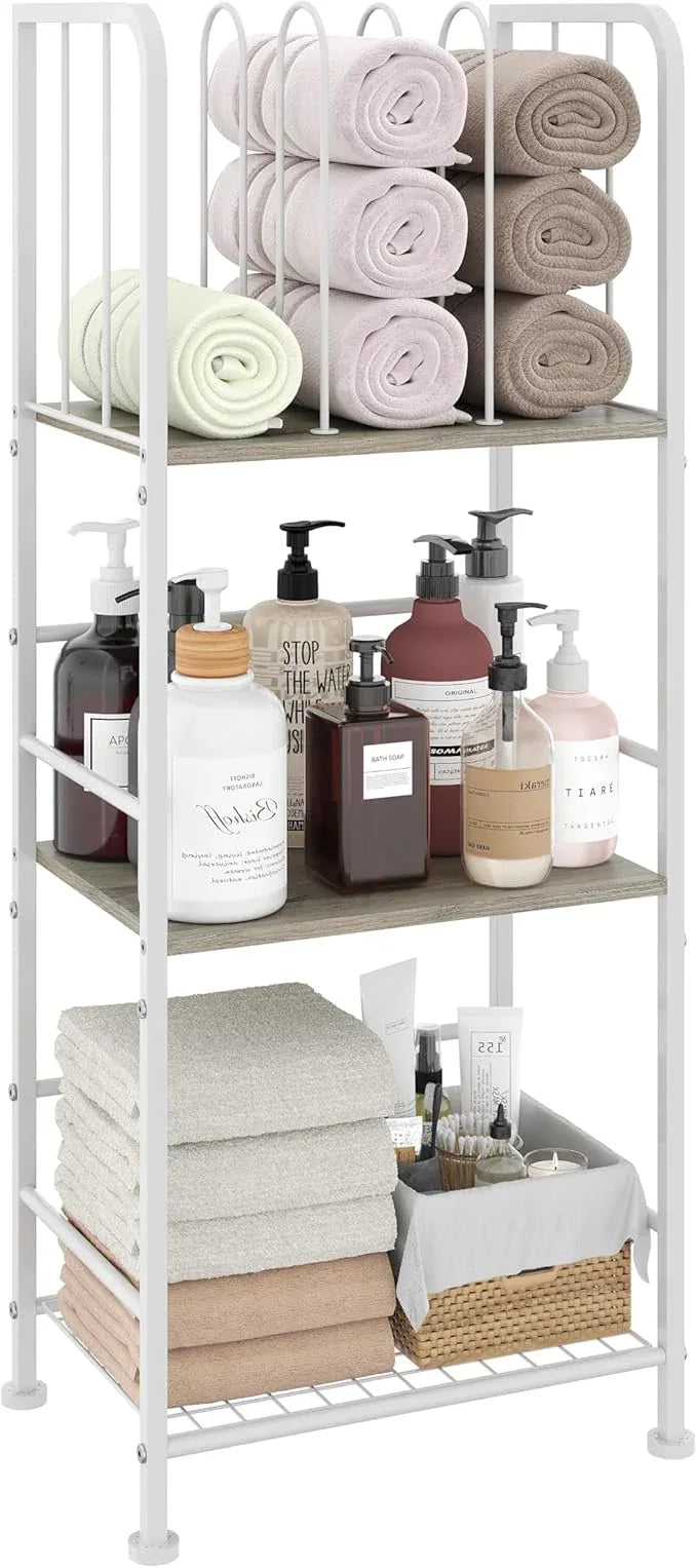 Towel Rack Free Standing 3-Tier M-Shaped Detachable Dividers, Durable Metal Holder, Pool Towel Rack, Space-Saving Towel Storage Organizer, Modern Bath Towel Shelf for Home, Poolside, White - ModernBath