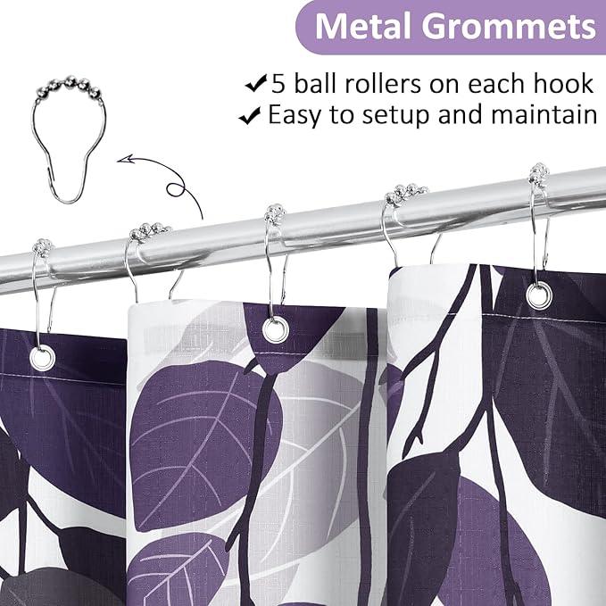 BOODII Royal Purple Leaf Shower Curtain for Bathroom Botanical Eucalyptus Nature Eucalyptus Shower Curtain Set Floral Leaves Bathroom Decor Natural Bath Curtains 72x72 - ModernBath