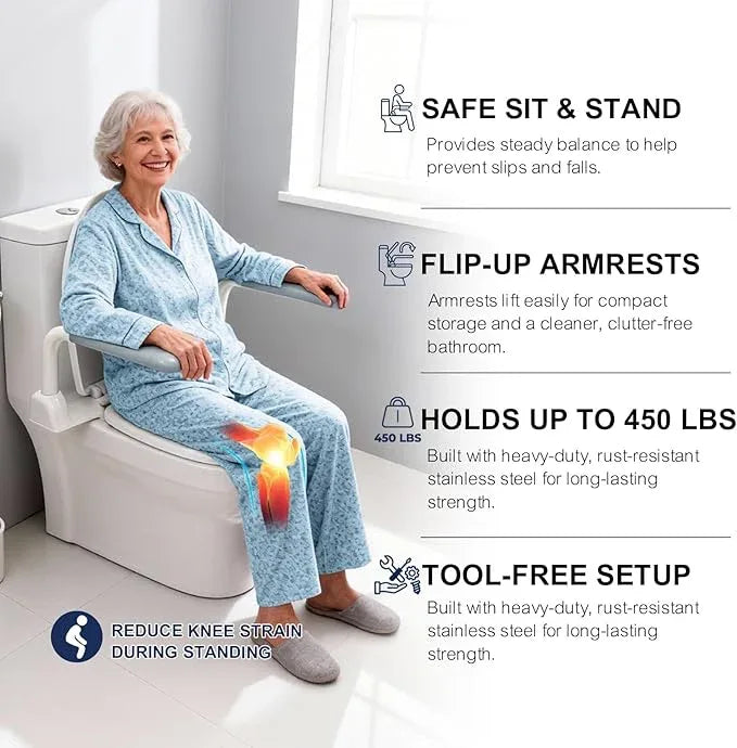 IJDD Toilet Safety Rails for Seniors with Flip-Up Armrests, Heavy Duty Toilet Support Rails with Rise-up Handle for Elderly, Disabled, Handicapped, Pregnant or Mobility Assistance, Fits Most Toilets - ModernBath