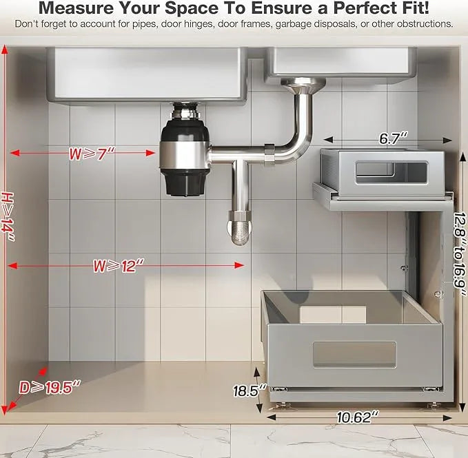 2 Pack 18.5IN-Depth Under Sink Organizer With Next-Gen Ball-Bearing Slides,2-Tier Pull Out Cabinet Storage,Height Adjustable Drawer Shelf for Bathroom,Kitchen,Laundry,Cabinet,Pantry-Gun Gray - ModernBath
