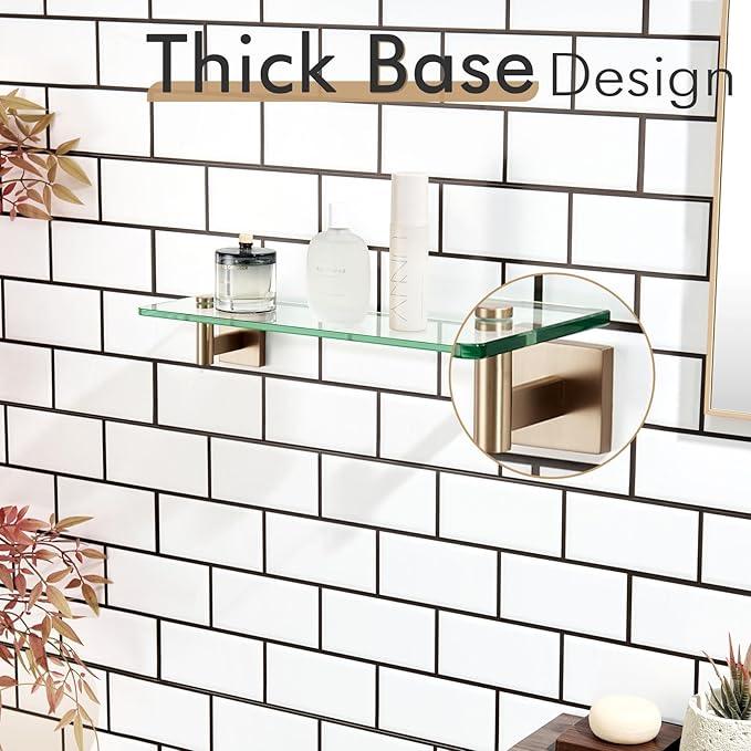 KOKOSIRI Wall Shelves Bathroom Hardware Glass Floating Shelf 16-Inch for Bedroom, Living Room, Kitchen, Hanging Rack Champagne Bronze B1105CPG-L16 - ModernBath