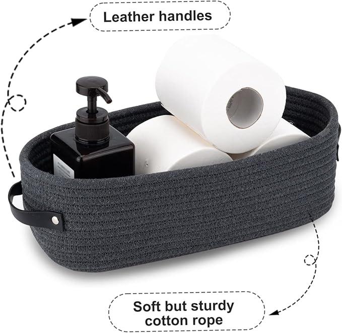 Bathroom Basket Organizer Cotton Rope Woven Toilet Paper Basket 13x6x4 inch Decorative Toilet Tank Tray for Bathroom C - ModernBath
